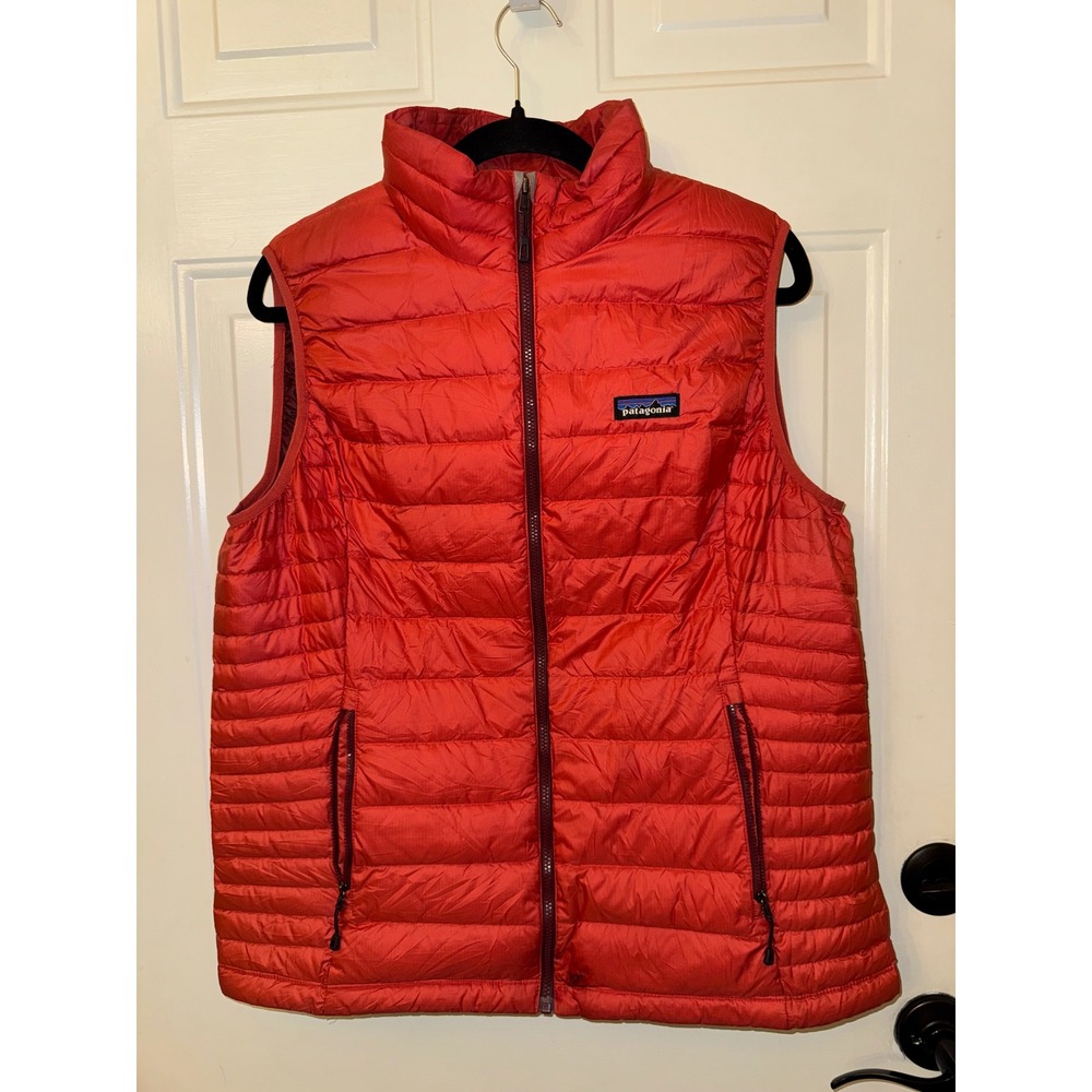 Patagonia Womens Down Sweater Vest Red Orange Puffer Full Zip XL 84628
